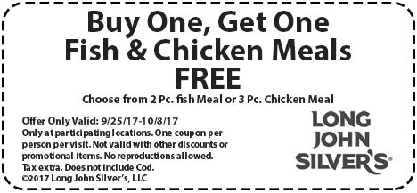 Buy 1 Get 1 FREE Fish & Chicken Coupon at Long John Silver's