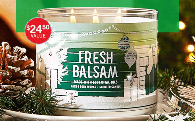 bath and body works fresh balsam 3 wick candle