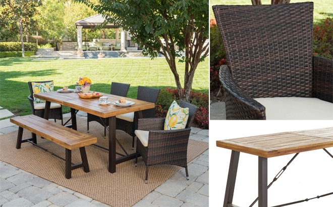 olivia outdoor 6 piece acacia wood dining set