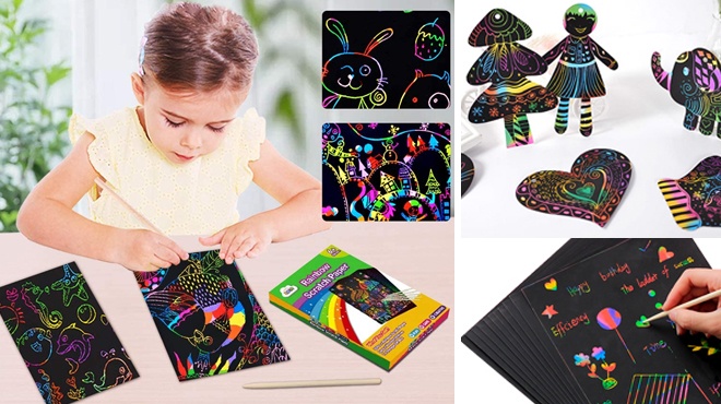 Scratch Art for Kids, 118 PCS Rainbow Scratch Paper Set Black