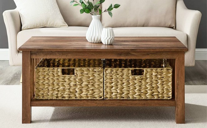 Coffee Table with Woven Baskets $155 Shipped (Reg $240)