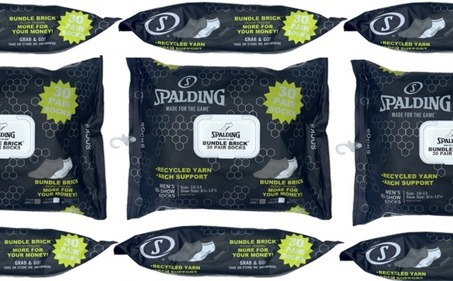 Spalding Men's 30-Pack Socks $10