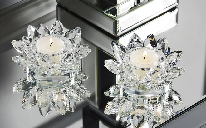 2-Pack Crystal Lotus Candle Holders $49