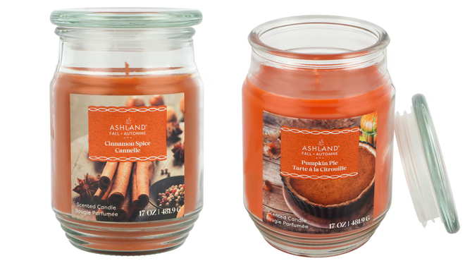 Ashland 17 oz Cinnamon Spice Scented Jar Candle and Ashland 17oz Pumpkin Pie Scented Jar Candle