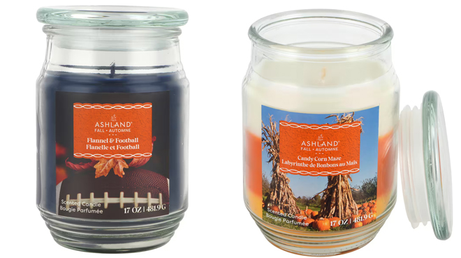 Ashland 17oz Flannel Football Scented Jar Candle and Ashland 17oz Candy Corn Maze Scented Jar Candle