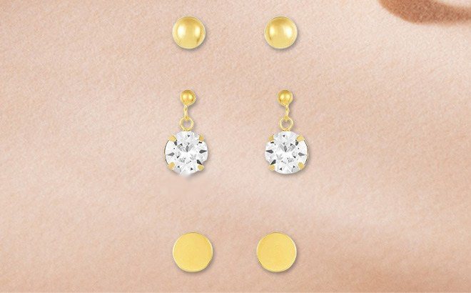 3-Pack Gold Plated Stud Earrings $19.97