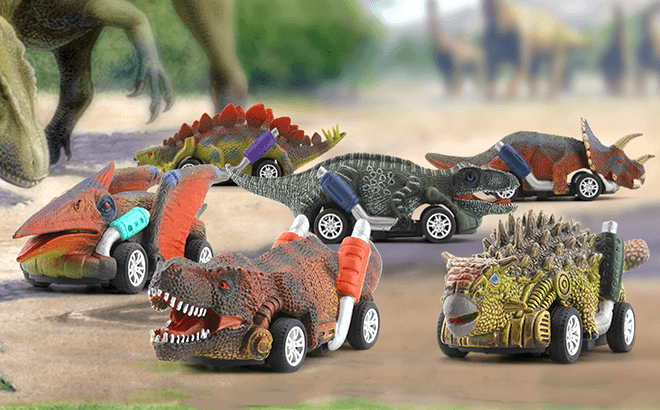 Dinosaur 6-Pack Pull Back Car Toys $7.99