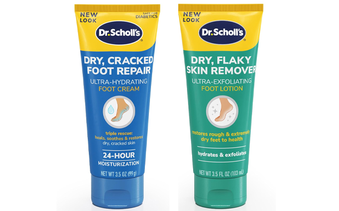 Dr Scholls Dry Cracked Foot Repair Ultra Hydrating Foot Cream and Dry Flaky Skin Remover Ultra Exfoliating Foot Lotion Cream