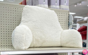 Faux Shearling Bed Rest Pillow on a Shelf