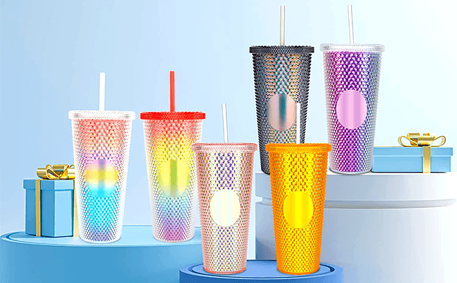 Studded Tumblers with Lid & Straw $10