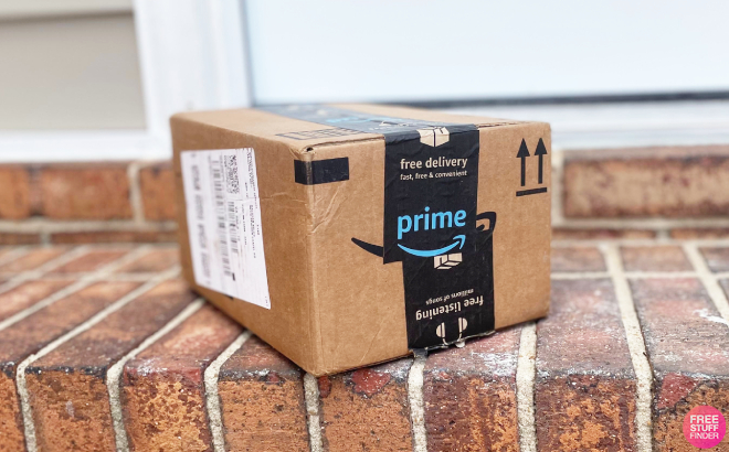 amazon prime box on a doorstep 