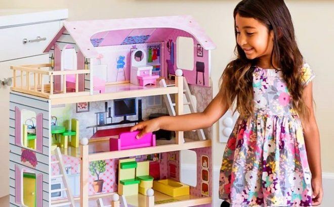 4-Level Kids Wooden Dollhouse $51 Shipped