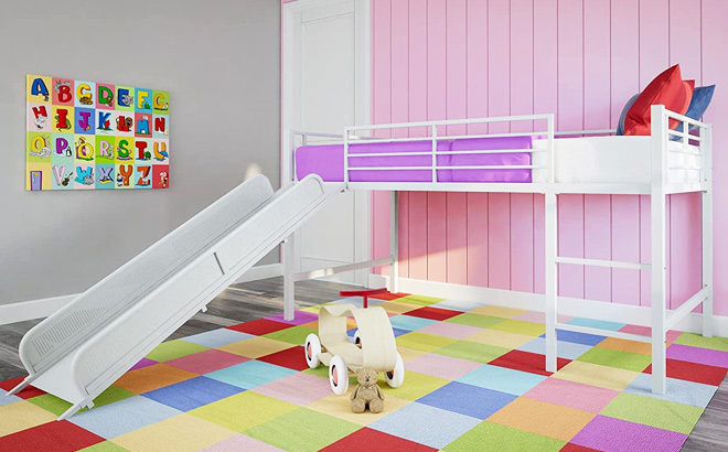 Kids Metal Loft Bed with Slide $119 Shipped