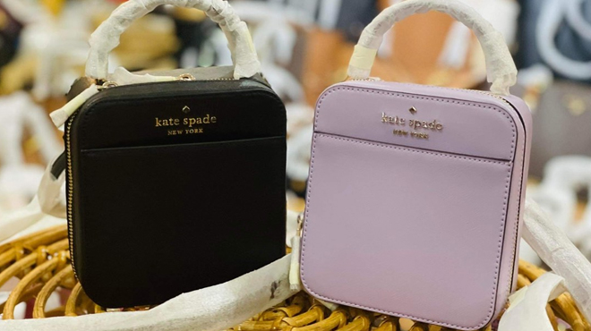 Kate Spade Daisy Vanity Crossbody in black on the left and pale amethyst on the right