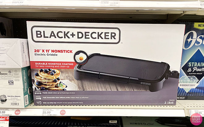 Black & Decker Family Sized Electric Griddle, Black, 20-in x 11-in