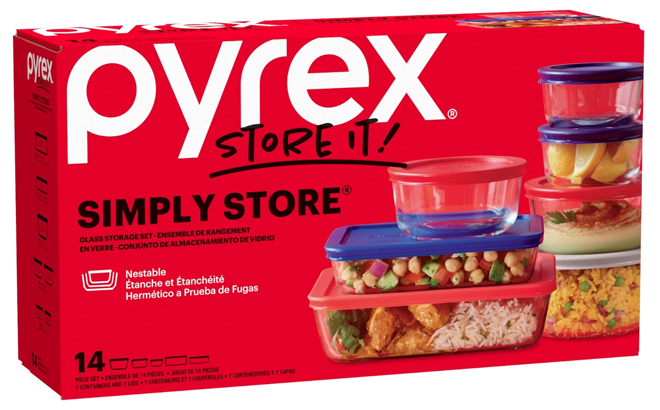 Pyrex Simply Store Glass Storage Container Set with Lids 14 Piece