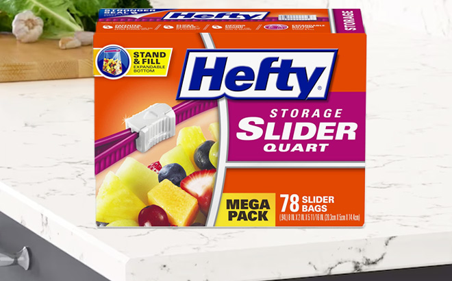 Mega Pack Hefty Slider Storage Bags Expandable Bottom, Quart Size, 78 Count