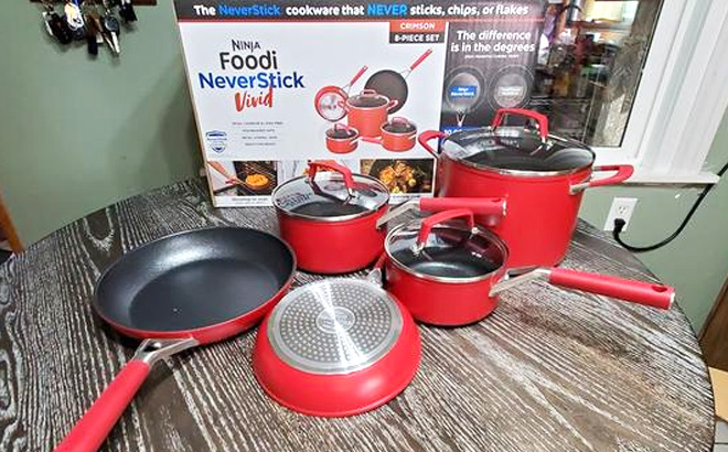 Ninja Foodi NeverStick Vivid 8-Piece Cookware Set, Red