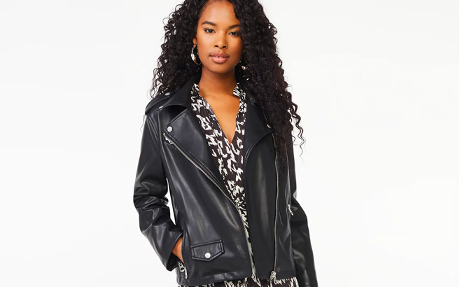 Women's Faux Leather Moto Jacket $24