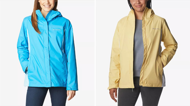 Columbia Women's Rain Jacket in Spring Blue and Cornstalk colors