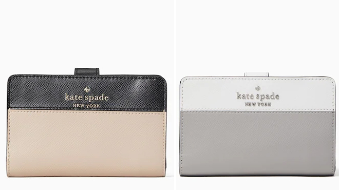 Kate Spade Beige Grey Staci Medium Compact Bifold Wallet