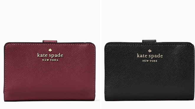 Kate Spade Deep Berry Black Staci Medium Compartment Bifold Wallet