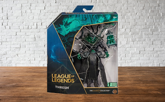 League of Legends Thresh Collectible Figure Inside of a Box on a Table