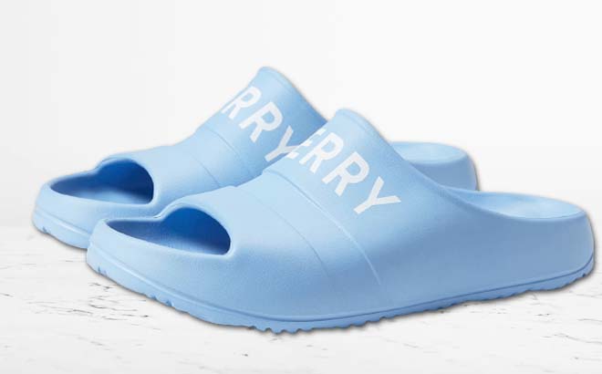 Light Blue Sperry Men's Float Slide Logo Sandals From the Side