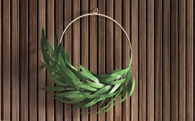 Threshold Faux Greenery Bamboo Wreath Ring on Wooden Wall