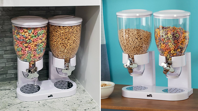 White Chrome Dual Dry Food Dispenser