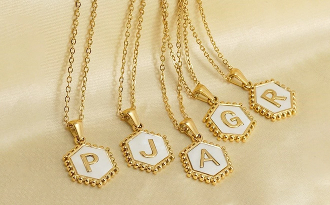 18K Plated Hexagonal Shell Letter Necklaces
