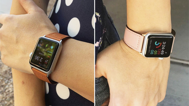 A Male Hand Wearing A Vegan Leather Apple Watch Bands