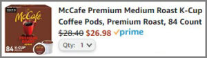 Amazon Checkout Screenshot of McCafe Premium Roast K-Cup Coffee Pods