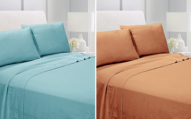 American Home Collection Aqua and Tan Microfiber Sheet Set