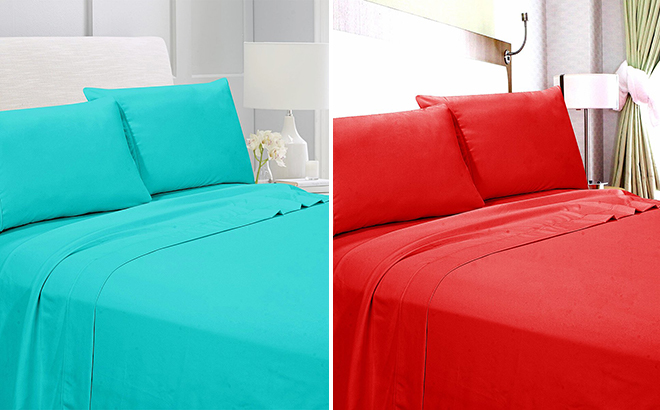 American Home Collection Turquoise Red Microfiber Sheet Set