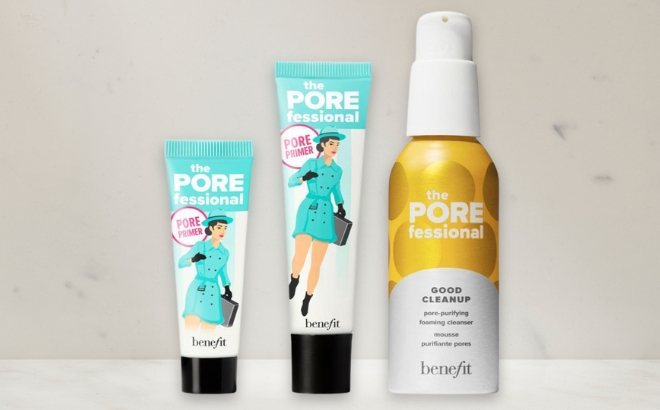 Benefit PoreFessional 3 Piece Set on a Marble Counter