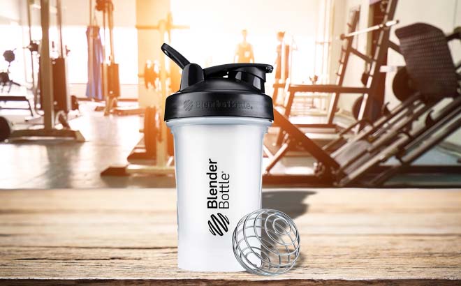 BlenderBottle 20 Ounce Shaker on top of Gym Table