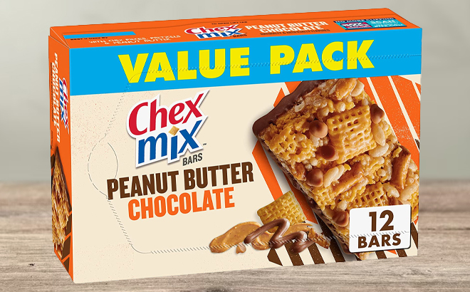 Chex Mix Peanut Butter Chocolate Snack Bars 12 Pack on Table