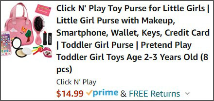 Click N Play Toy Purse with Makeup Smartphone Wallet Keys Credit Card Check out