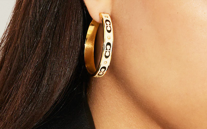 Coach Signature Enamel Hoop Earrings