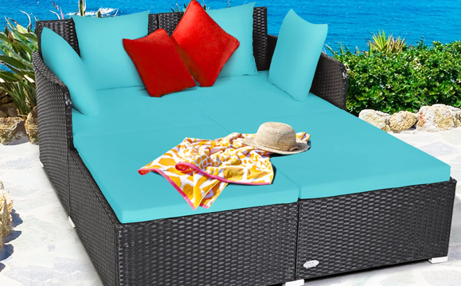 Costway Outdoor Patio Rattan Daybed Cushioned Sofa