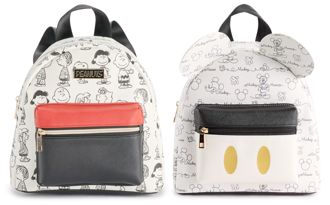 Disneys Peanuts Characters and Mickey Mouse Mini Backpack with 3D Ears