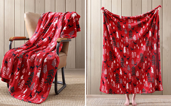 Eddie Bauer Red White Deer Woods Throw