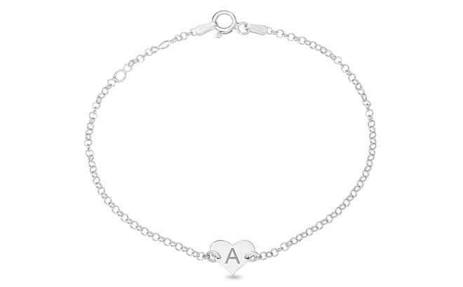 Engravable Uppercase Initial Disc Bracelet on White Background