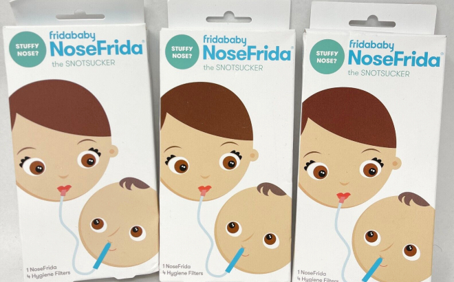 Frida Baby Nasal Aspirator NoseFrida the Snotsucker Three Boxes Next to Each Other