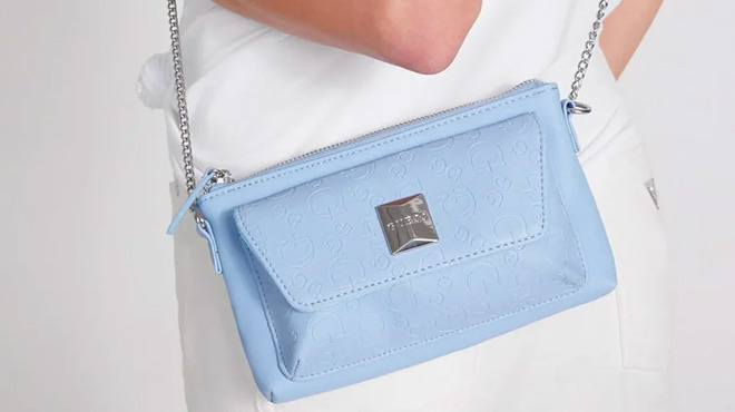 Guess Factory Blue Top Zip Crossbody