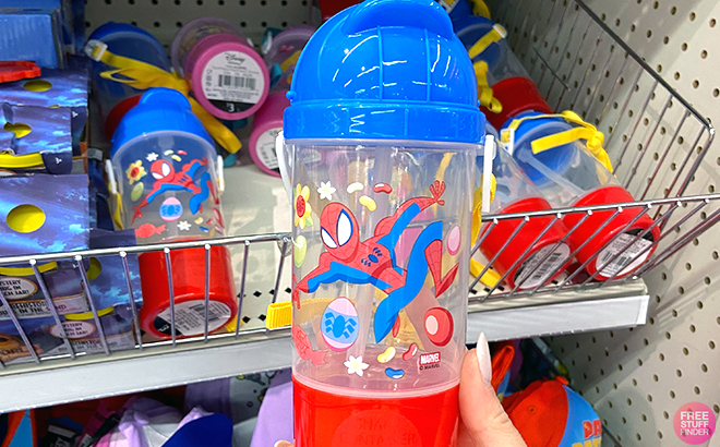 Hand holding Marvel Spiderman Character Tumbler