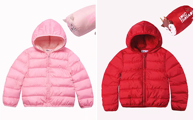 Kids Girls Packable Puffer Jacket with Bag