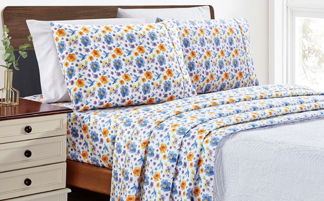 King Blue Orange Hummingbirds 4 Piece Sheet Set