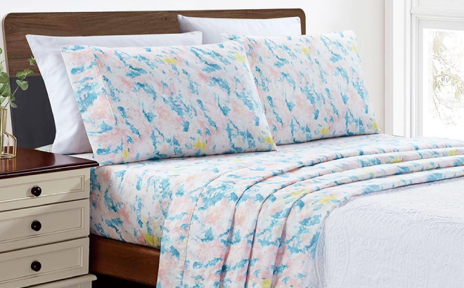 King Pink Blue Tie Dye Ella 4 Piece Sheet Set